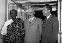 Komla Gbedemah (1st from the left) with the then US president and vice president