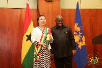 President Akufo-Addo with Mrs Sun Baohong, Outgoing Chinese Ambassador to Ghana