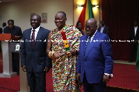 Nana Otuo Siriboe II, Omanhene of Juaben [Middle] with President Akufo-Addo and Dr. Bawumia.