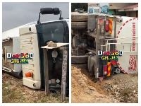 Snipped photo of the overturned fuel tanker