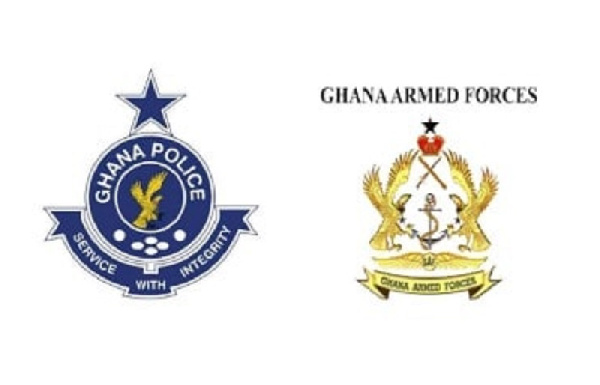 Logos of Ghana Police Service and Military