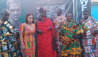 Tumivole Awulae Kaku Aka III (in red cloth) is  the Paramount Chief of the Nzema Kotoko Kingdom