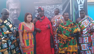 Tumivole Awulae Kaku Aka III (in red cloth) is  the Paramount Chief of the Nzema Kotoko Kingdom