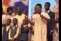 Apostle Lilian Kumah (with the microphone) with other relatives of John Kumah during the service