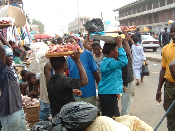 The traders have taken over walkways making movement difficult for pedestrians.