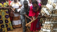 Adwoa Safo breaking the ground to commence the construction of a maternity clinic at Haatso