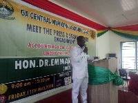 Dr Emmanuel Lamptey, Municipal Chief Executive speaking at a meet-the-press event