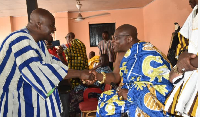 Dan Botwe (L) made the presentation at a durbar of the chiefs and people of Okere