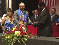 Columbus Mayor Michael B. Coleman greets Mayor Alfred O. Vanderpuije of Accra, Ghana.