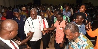Vice President, Paa Kwesi Bekoe Amissah-Arthur interacts with UCC students