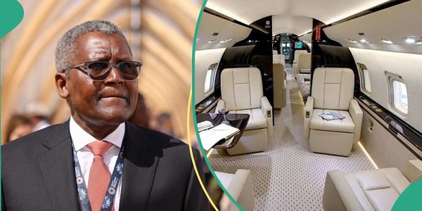Dangote and the inside of his jet
