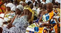 Togbe Afede (Right) and some queen mothers at the ceremony