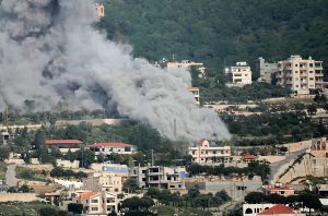 Smoke rises from the site of an Israeli airstrike that targeted the southern Lebanese village