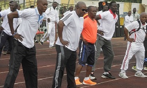 President Mahama [second left] exercising at El-Wak