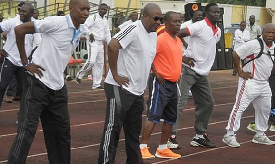 Former President Mahama (second left) participated in a keep fit exercise at El-Wak