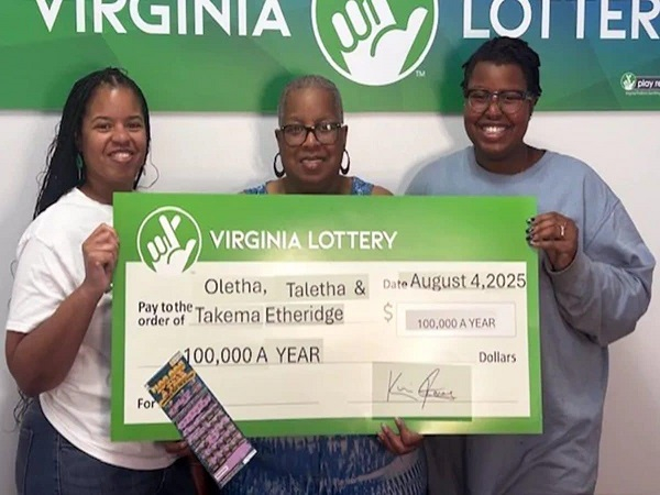 Oletha Etheridge (M) has won Virginia Lottery’s a year scratch-off ticket game
