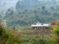 A UN armoured vehicle holds a position outside the eastern Congolese city of Goma
