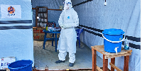 A health worker stands at the Evangelical Medical Center, in Bunia
