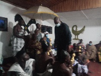 John Dramani Mahama exchanging greetings with Nana Akuoku Sarpong