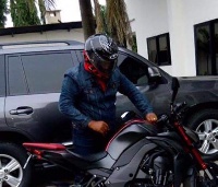 President Mahama went riding the motorbike unaccompanied