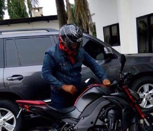 President Mahama went riding the motorbike unaccompanied