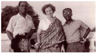 Dr. Kwame Nkrumah (Left) in a pose with Joe Appiah (Right] and his British wife Peggy Cripps