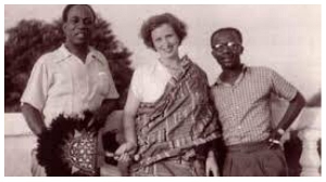 Dr. Kwame Nkrumah (Left) in a pose with Joe Appiah (Right] and his British wife Peggy Cripps