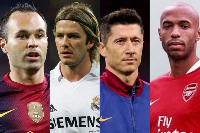 L-R Andres Iniesta, David Beckham, Robert Lewandowski and Thierry Henry