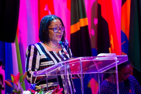 Mrs, Lordina D. Mahama, addressing the roundtable event