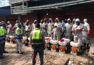 Some spare parts dealers seen in protective clothes