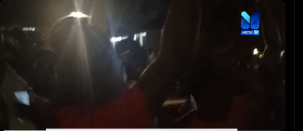 Some of the crowd jubilating on campus