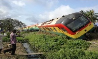 One of the four coaches of the train derailed Monday morning enroute to Accra Central