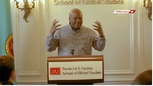 Former President John Mahama addressed some students at the Boston University in the USA