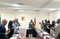 Photo of Members of Constitution Review Implementation Committee board swearing oath