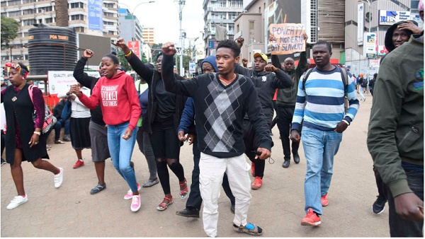 Demonstrators protesting against the high cost of living in Nairobi, Kenya