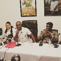 Joyce Blessing(L) seated with Samuel Baah and Obibini at the press conference
