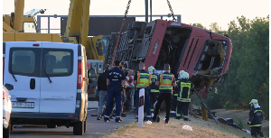 The tourist bus came off the road in the early hours of Sunday morning