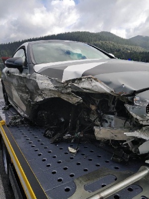 Wakaso's car was completely mangled after the accident on the motorway
