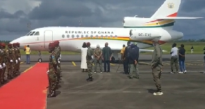 The presidential jet on a tarmac in Monrovia, Liberia