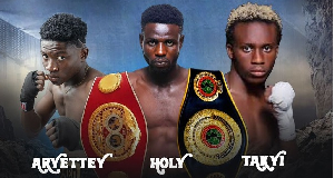 L-R: Ghanaian boxers, Mohammed Aryettey, Holy Dorgbetor and Samuel Takyi