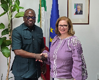 Seidu Issifu with Italian Ambassador to Ghana Laura Ranalli