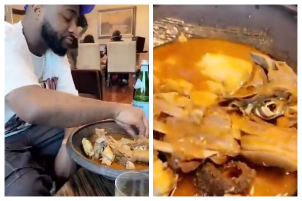 Nigerian Afrobeats star, Davido enjoying his fufu