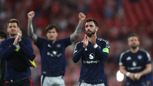 Manchester United players applauding the fans after their win over over Athletic Bilbao