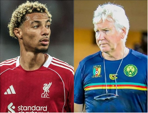 Hugo Ekitike (L) was not called up by Cameroon coach Marc Brys (R)