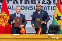 L-R Kyrgyzstan's Foreign Minister, Jeenbek Kulubayev with Ghana’s Foreign Affairs Minister