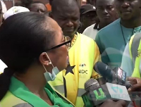Greater Accra Regional Minister Linda Ocloo (L) during her visit to Okwaikwei South