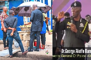 Dampare (in all black) buying on roadside and photo of him delivering an address