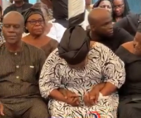 Nana Oye Bampoe Addo (M) captured expressing emotions at the family gathering