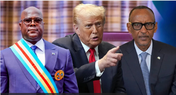 DR Congo President Felix Tshisekedi (L), Donald Trump(M) and Rwandan President Paul Kagame