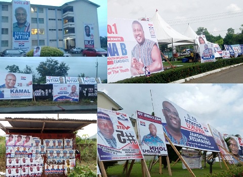 Some campaign billboards and posters displayed in Koforidua township